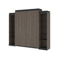 Bestar Orion 104W Queen Murphy Bed with 2 Narrow Shelving Units (105W), Bark Gray & Graphite 116884-000047